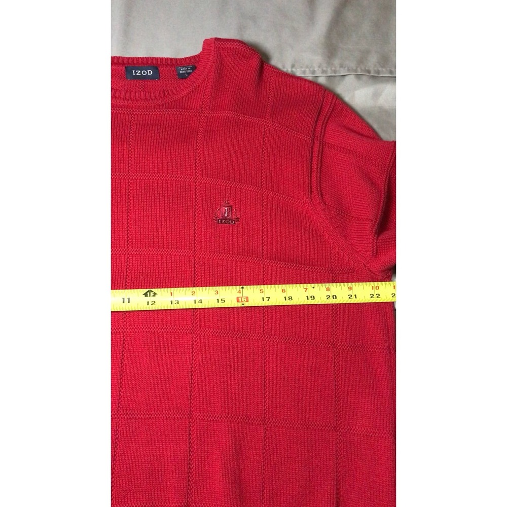 IZOD Mens Red Textured Grid Crewneck Cotton Pullover Sweater L RN36543 PC-772 - Picture 10 of 10